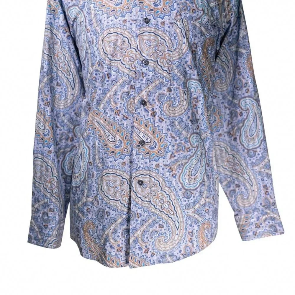 Alan Flusser Mens Shirt Large Blue Purple Paisley Button Up Long Sleeve Colorful - Picture 7 of 9
